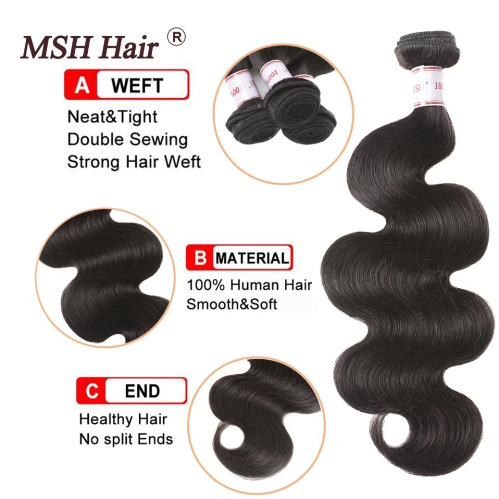 MSH Hair Brazilian Hair Bundles 16,18,20 inches